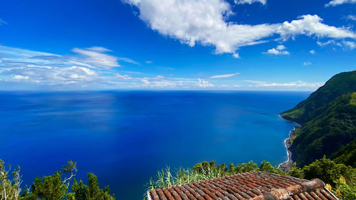 Panoramic view of sea against blue sky