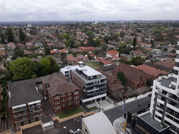 High angle view of buildings in city