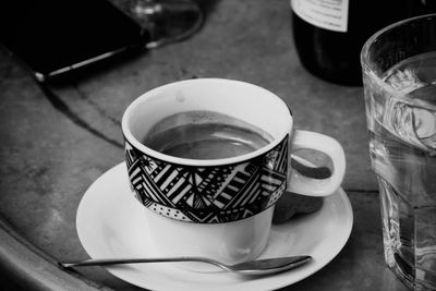 High angle view of coffee on table