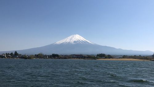 Scenic view of snowcapped mountain against clear sky
