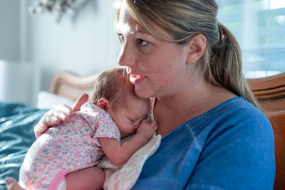 Close-up of mother and daughter