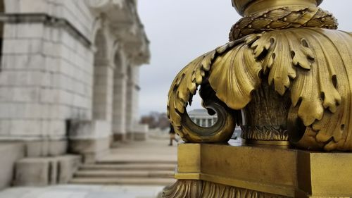 Close-up of statue against temple