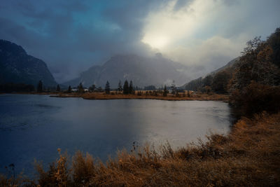 Scenic view of lake against sky