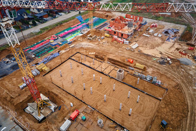 High angle view of buildings in city
