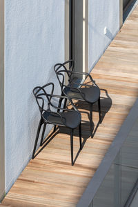 High angle view of table on floor against wall