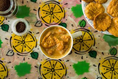 High angle view of food on table