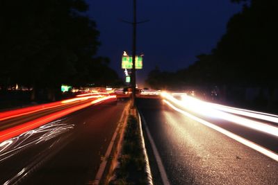 Light trails on road at night