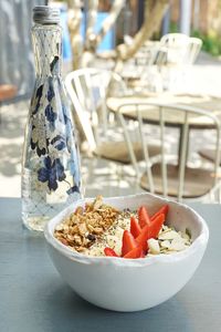 Close-up of breakfast served on table