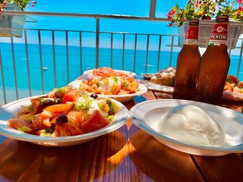 Close-up of breakfast served on table