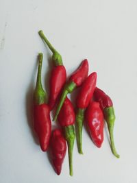 Close-up of chili peppers against white background