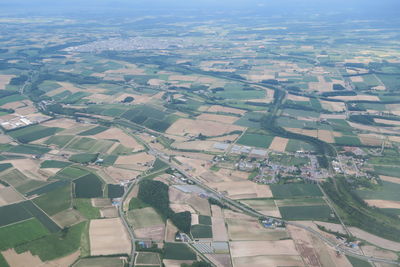Aerial view of agricultural field in city