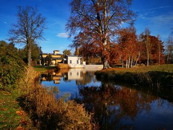 Reflection of trees in lake against sky during autumn