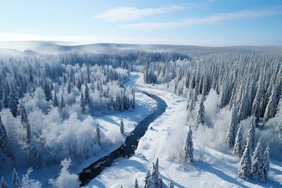 Snow covered landscape against sky