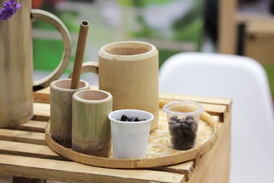 Close-up of coffee cup on table