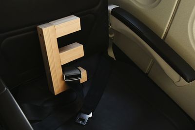 High angle view of letter e on seat