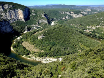 High angle view of mountains against sky