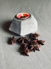 Close-up of christmas decorations on table