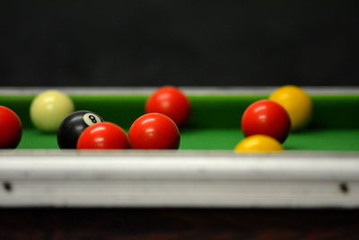 Close-up of balls on pool table