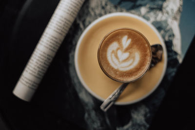 High angle view of coffee on table