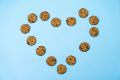 High angle view of cookies against white background