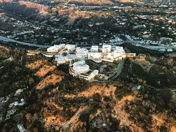 High angle view of buildings and trees