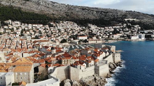 High angle view of townscape and buildings in town