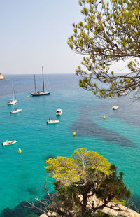 High angle view of boats in sea