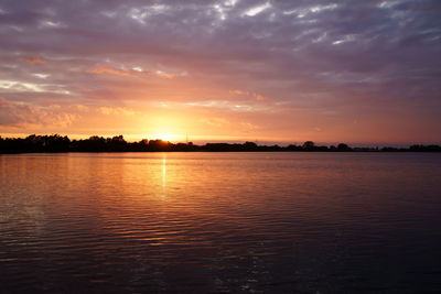 Scenic view of lake against sky during sunset