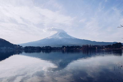 Scenic view of lake against cloudy sky