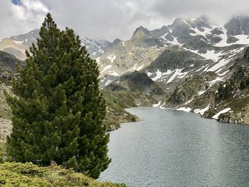 Scenic view of snowcapped mountains against sky