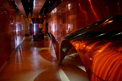 Interior of illuminated subway station