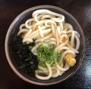 High angle view of soup in bowl