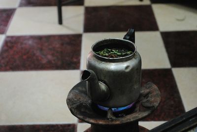 Close-up of teapot on stove