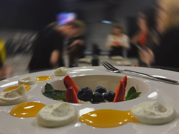 Close-up of fruits in plate