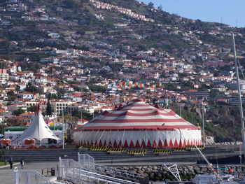 Aerial view of city against sky