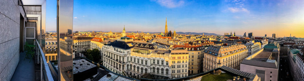 High angle view of buildings in city