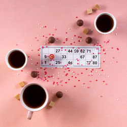 Directly above shot of coffee cup on table