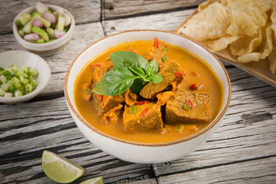 Close-up of soup in bowl