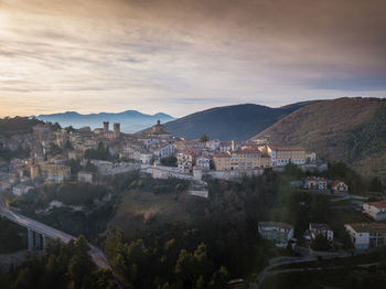 Aerial view of the medieval village of arcevia in the province of ancona in the marche region