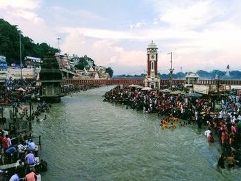 Group of people in river haridwar uttarakhand 