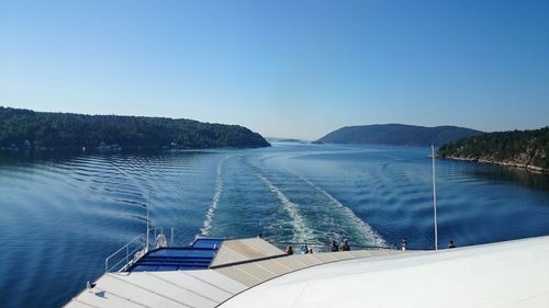 Panoramic view of sea against clear blue sky