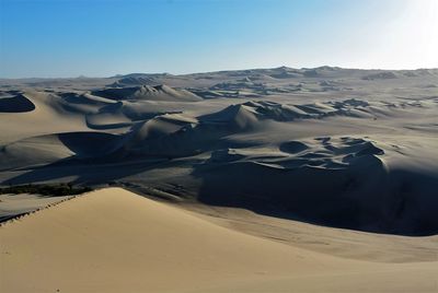 Aerial view of desert against clear sky