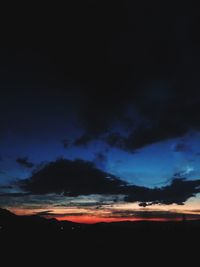 Scenic view of silhouette landscape against sky at night