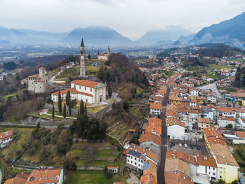 High angle shot of townscape against sky