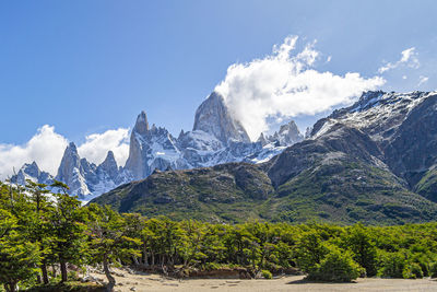 Scenic view of snowcapped mountains against sky