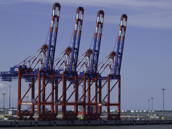 Cranes at construction site against sky