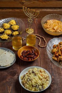 High angle view of food on table