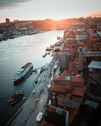 High angle view of city at seaside
