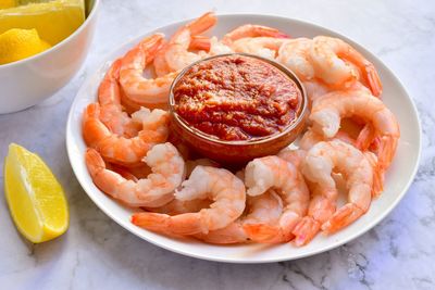 Close-up of seafood in bowl on table