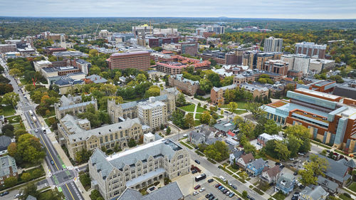 High angle view of buildings in city